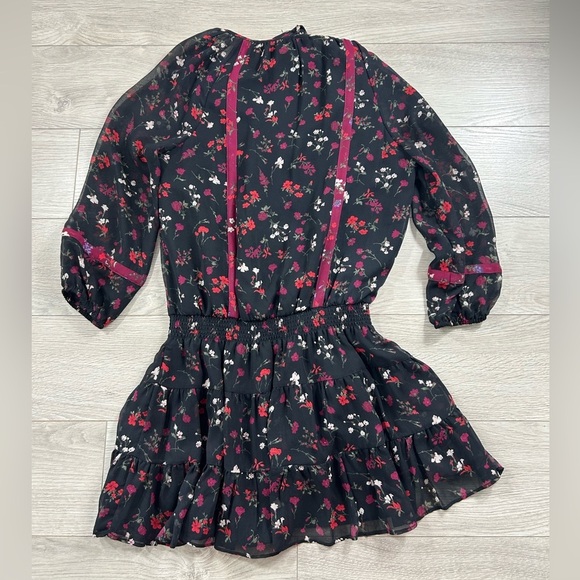 Joie Grover Silk Mini Long Sleeve Dress in Caviar & Dubonnet - Picture 4 of 11